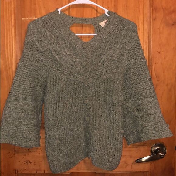 145. Far away from close ANTHROPOLOGIE Lagenlook green wool sweater size XS - Picture 1 of 2